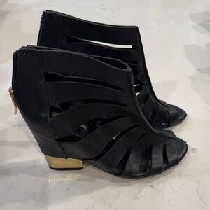 Black Strappy Wedge Sandals